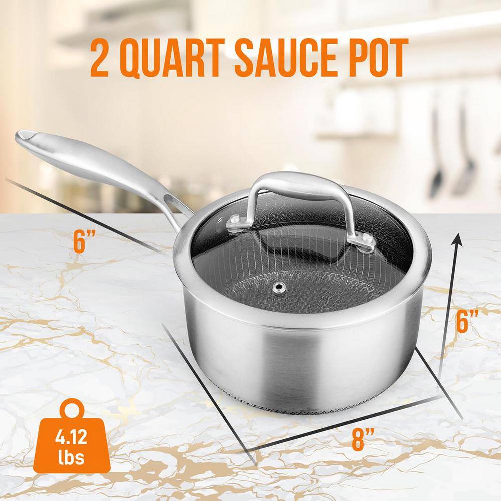 NutriChef 2 QT Stainless Steel Non-Stick Sauce Pot with Glass Lid