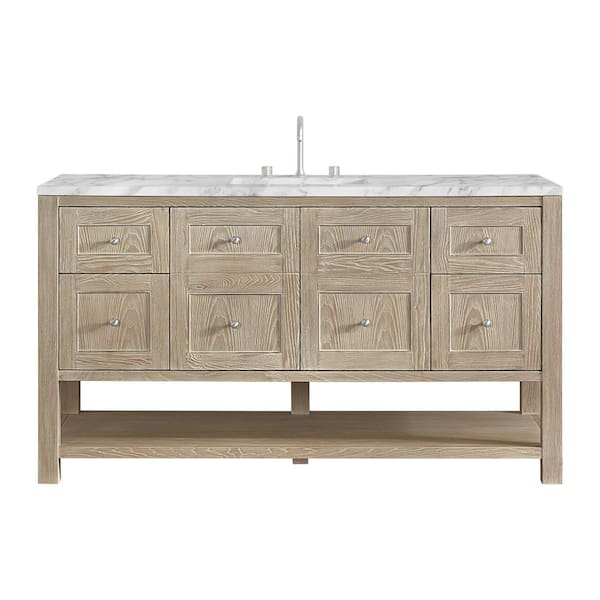 Breckenridge 60.0 in. W x 23.5 in. D x 34.25 in. H Single Bath Vanity in Whitewashed Oak with Carrara White Marble Top