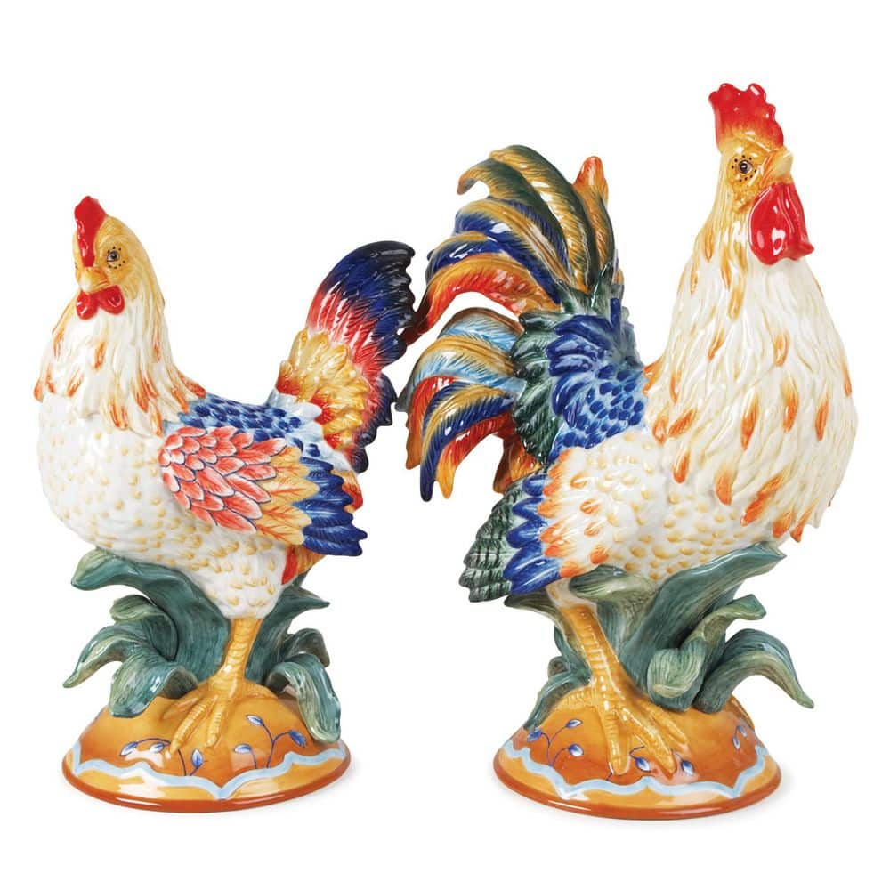 FITZ and FLOYD Ricamo Rooster and Hen Figurine, 15 in., Multicolored -  5291784