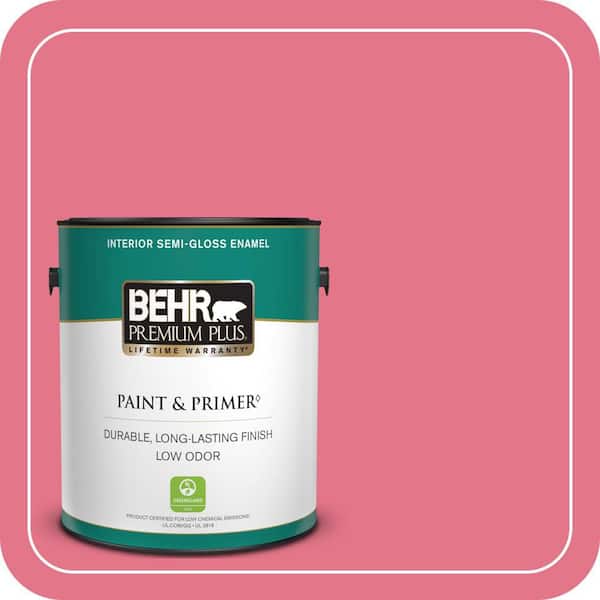 BEHR PREMIUM PLUS 1 gal. #120B-6 Watermelon Pink Semi-Gloss Enamel Low Odor Interior Paint & Primer