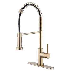 Paulina Single-Handle Spring Neck Pull Down Sprayer Kitchen Faucet in Matte Gold