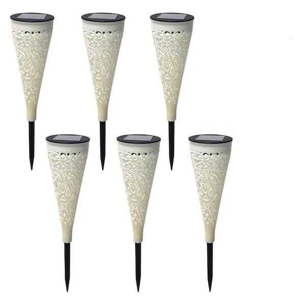 FAWEY TRED INC Outdoor Decor, Solar Pathway Lights 6-Pack, White Waterproof Metal Solar Yard Lights, Garden Stake