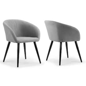 Amma Grey Fabric Arm Chair with Black Metal Legs (Set of 2)