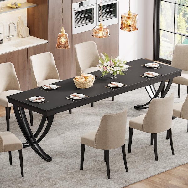 BYBLIGHT Roesler Black Wood 78.7 in. W 4-Legs Rectangle Dining Table, Kitchen Table with Metal Stylish Legs Seats 8