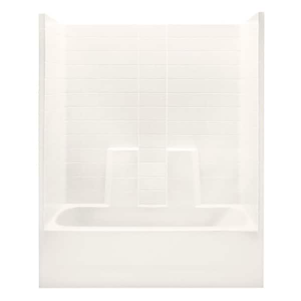 Aquatic Everyday 60 in. x 30 in. x 72 in. 1-Piece Bath and Shower Kit with Left Drain in Bone