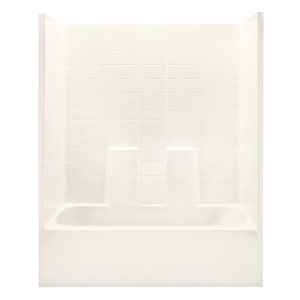 Aquatic Everyday 60 in. x 30 in. x 75 in. 1-Piece Bath and Shower Kit with Left Drain in Bone