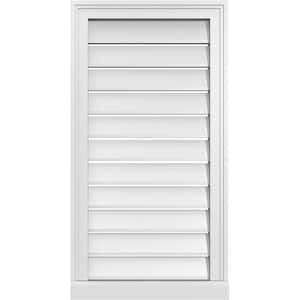 18 in. x 34 in. Vertical Surface Mount PVC Gable Vent: Functional with Brickmould Sill Frame