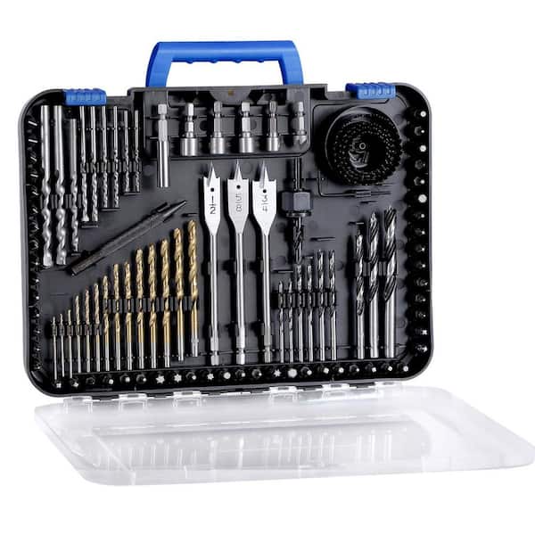 100-Piece Titanium HSS Drill and Driver Bit Combo Kit with Case (Blue)