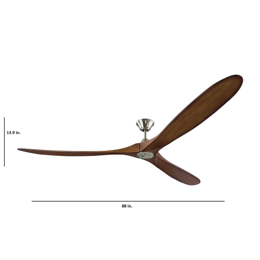 88 Inch Brushed Steel Ceiling Fan with Koa Wood Blades and Remote