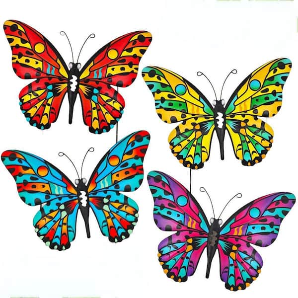 Cubilan 9.6 in. x 7.1 in. Metal Butterfly Outdoor Wall Sculpture (4 Pack) Butterfly-E