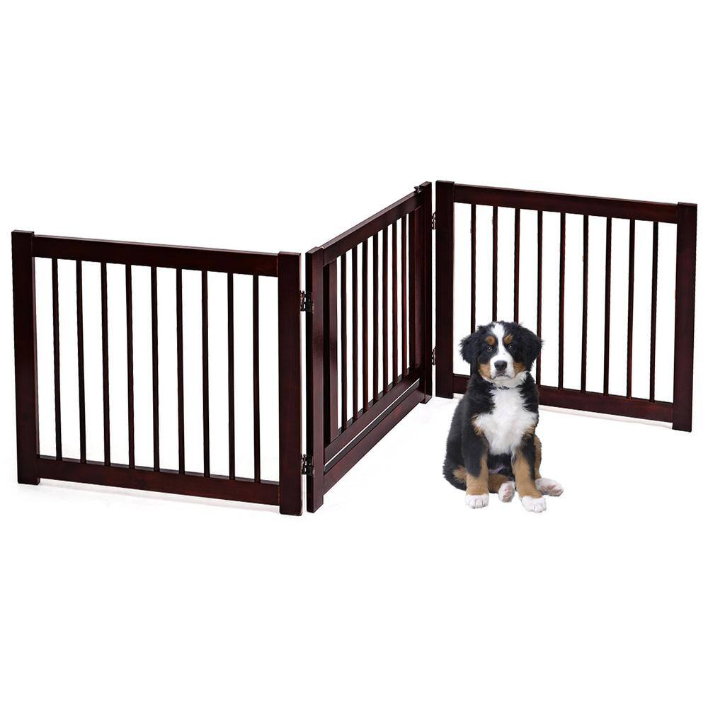 24" Cherry Finish Pine Wood 3-Panel Folding Pet Gate
