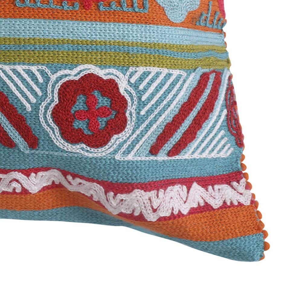 Teal and Red Embroidered Rectangular Decorative Pillow 14x18