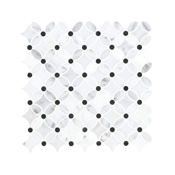 Marble Blossom 14 in. x 14 in. x 0.38 in. Polished Marble Mesh-Mounted Mosaic Floor and Wall Tile (12.1 sq. ft./Case)