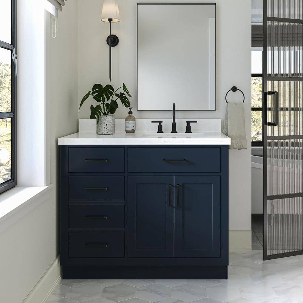 Hepburn 42 in. W x 22 in. D x 36 in. H Single Sink Freestanding Bath Vanity in Midnight Blue with Carrara Quartz Top -  ARIEL, T042SRCQRVOMNB