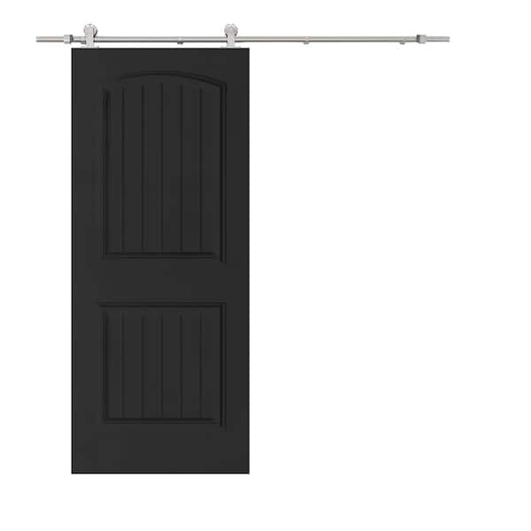 CALHOME Elegant Series 30 in. x 80 in. Black Stained Composite MDF 2 Panel Camber Top Sliding Barn Door with Hardware Kit