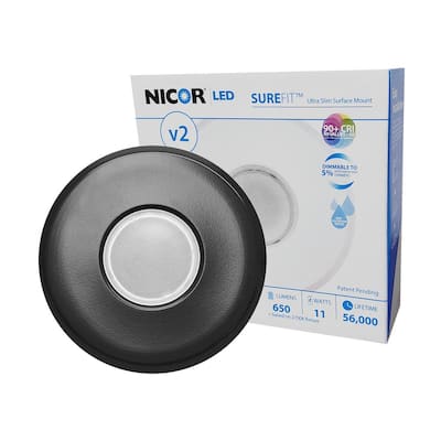 SureFit(v2) 5.2 in. Round Black Ultra Slim LED Flush Mount 2700K