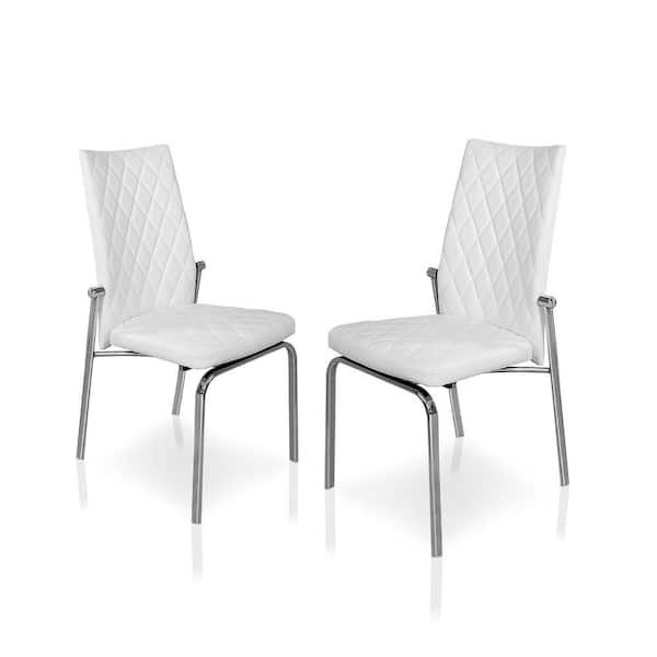 Furniture of America Quinze White and Chrome Upholstered Dining Chairs (Set of 2)