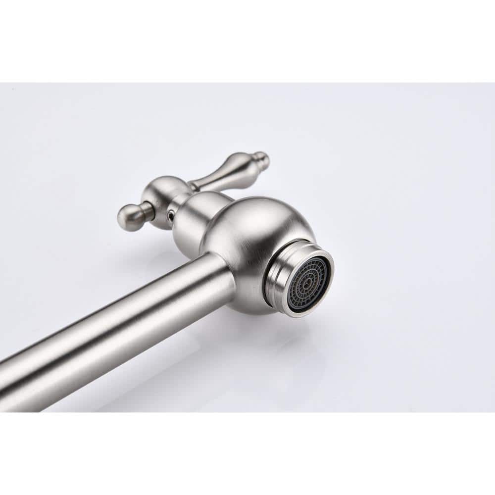 Brushed Nickel Dual-Arm Wall Mount Pot Filler Faucet