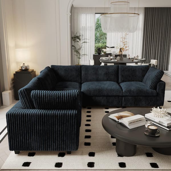 118 in. Square Arm Modern 5-Piece Free Combination Velvet Cloud Modular Sectional Sofa with Washable Covers in Black