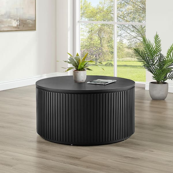 Colvin 36 in. Black Wood Round Coffee Table