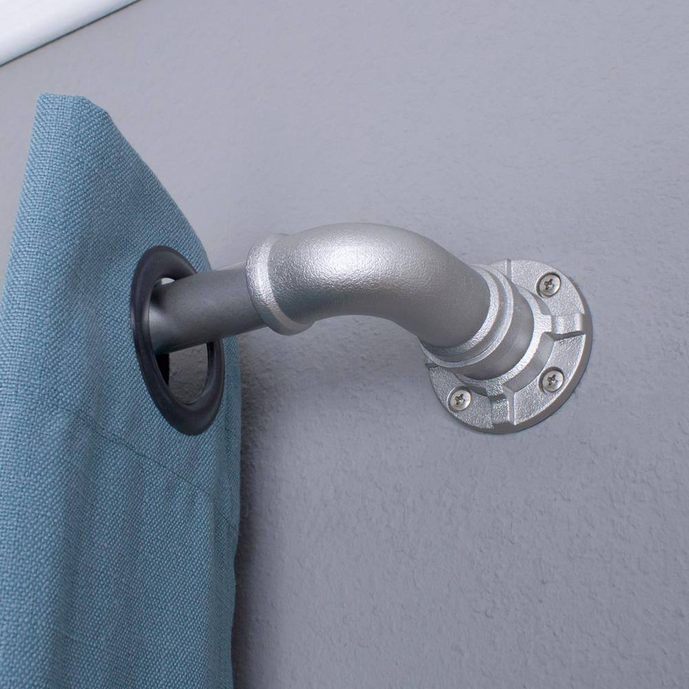 Adjustable Silver Industrial Curtain Rod with Finial, 36-72 inches