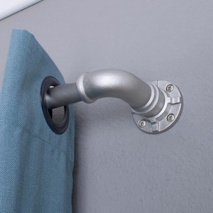 Industrial Wrap Around 36 in. - 72 in. Adjustable Curtain Rod 1 in. in Silver with Finial