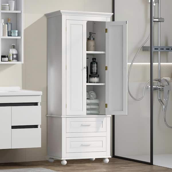 Satico 24.00 in. W x 15.70 in. D x 62.5 in. H MDF White 2-Drawer Freestanding Tall Linen Cabinet in White