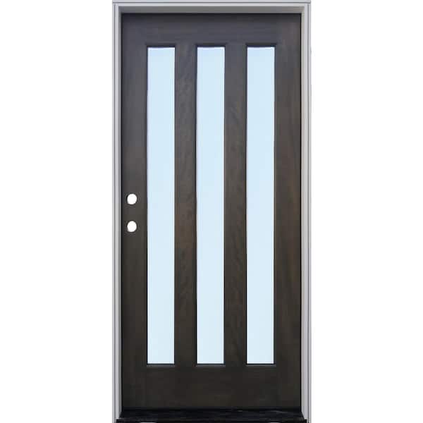 Pacific Entries 36 in. x 80 in. 3-Lite with Reed Glass Ash Mahogany Right Hand Inswing Prehung Front Door - FSC 100%