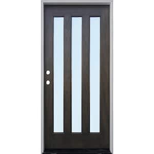 36 in. x 80 in. Ash Right-Hand Inswing 3-Lite with Reed Glass Mahogany Prehung Front Door w/ 6-9/16 in. Jamb - FSC 100%