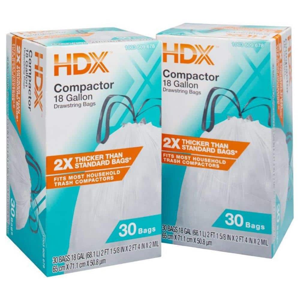 HDX 18 Gal. White Kitchen and Compactor Drawstring Bags (60-Count)  HDX18GCK60-2PK - The Home Depot