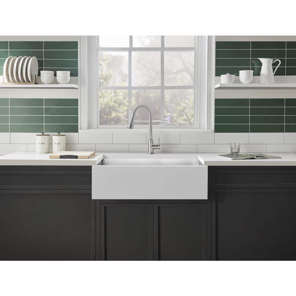 36" White Solid Surface Stainless Steel Farmhouse Kitchen Sink