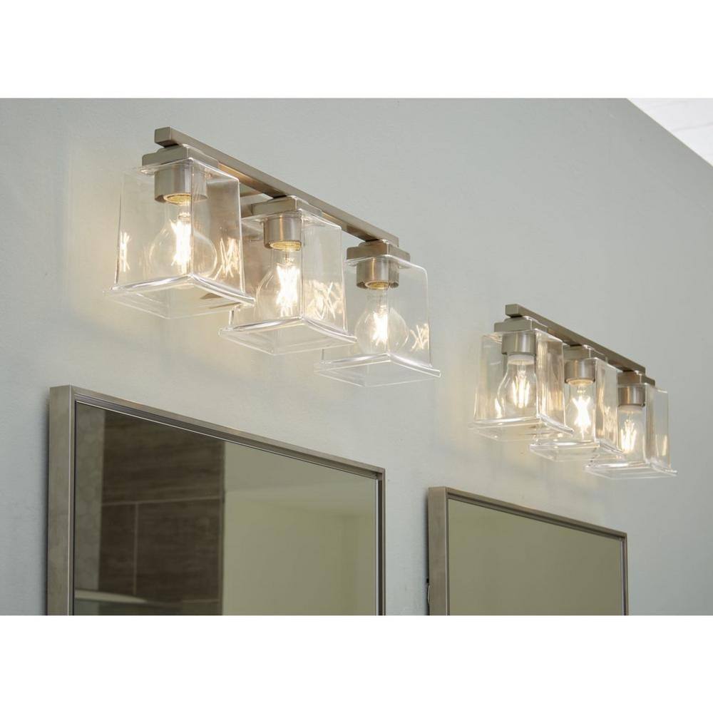Brushed Nickel 3-Light Vanity with Clear Glass Shades