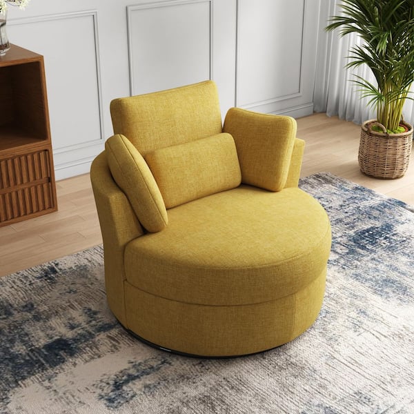 Mustard Yellow Chenille Upholstered 360° Swivel Accent Barrel Chair(Set of 1)