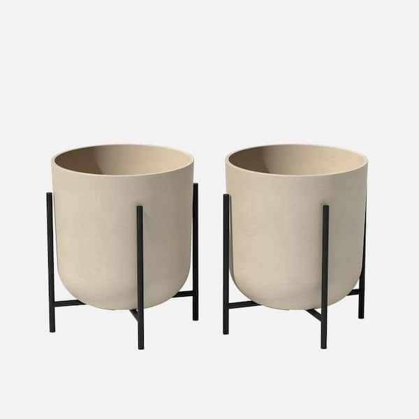 Veradek Kona 15 in. Raised with Stand Sand Plastic Round Planter with Black Stand (2-Pack)