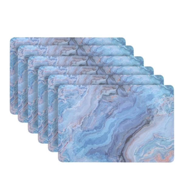 Marble 18 in. x 12 in. Navy Blues Cork Placemat (Set of 6)