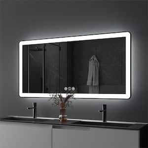 60 in. W x 30 in. H Rectangular Framed LED Anti-Fog Wall Mount Bathroom Mirror in Black with Backlit and Front Light