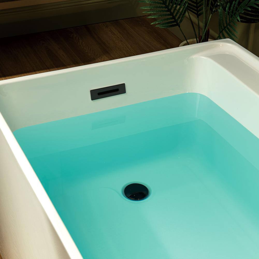 59-Inch White Acrylic Rectangular Freestanding Soaking Bathtub
