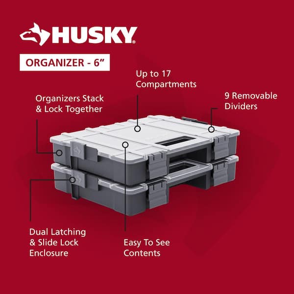 Husky 17-Compartment Adjustable Interlocking Small Parts Organizer