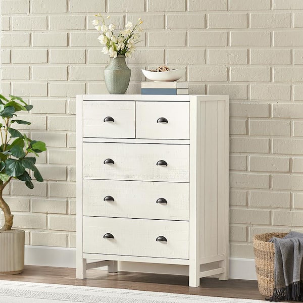 Alaterre Furniture Driftwood White 5-Drawer 36 in. Wide Chest of