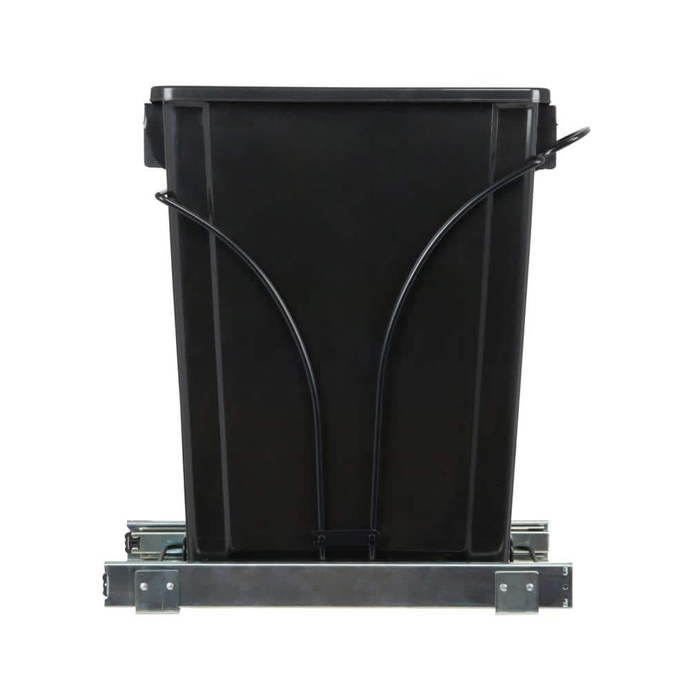 Black Plastic Pull-Out Trash Can with Chrome-Plated Steel Base