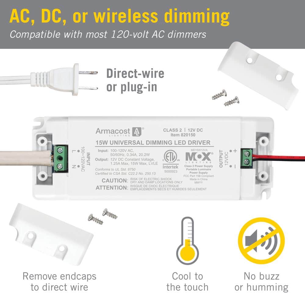 15W White Universal Dimmable LED Driver with Power Cord