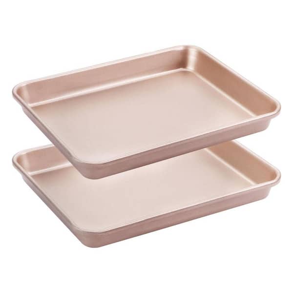 2-Piece Rose Gold Carbon Steel Nonstick Small Baking Sheet Set with Whitford Coating Dishwasher Safe