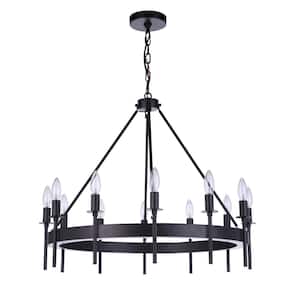 Larrson 12-Light Flat Black Finish Transitional Chandelier for Kitchen/Dining/Foyer, No Bulbs Included