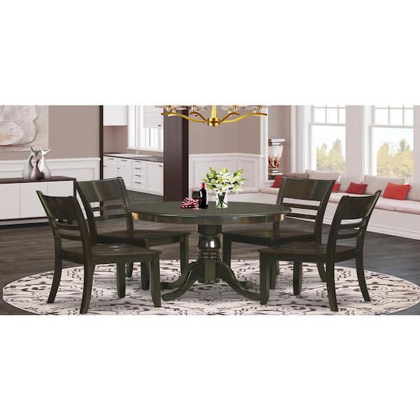 East West Furniture 5-Piece Round Cappuccino Finish Solid Wood Top Dining table with 4-Chairs with Lattice Back