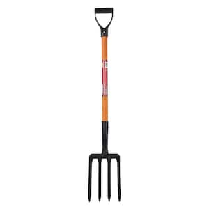 28 in. Short Wood Handle 4-Tine Spading Fork with D -Grip