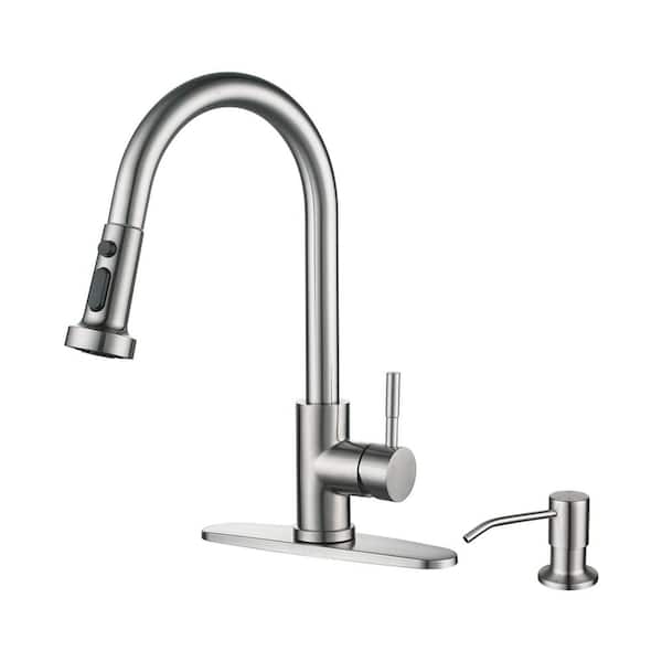 ARCORA Single Handle Pull-Down Sprayer Kitchen Faucet Set Stainless Steel with Soap Dispenser in Brushed Nickel