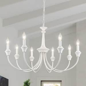 8-Light 28.34 in. Distressed White Traditional Chandelier for Kitchen Living Room with No Bulbs Included