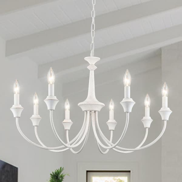 LWYTJO 8-Light 28.34 in. Distressed White Traditional Chandelier for Kitchen Living Room with No Bulbs Included