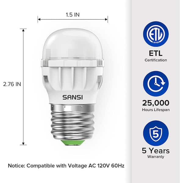 SANSI 40-Watt Equivalent A11 450 Lumens Base High Efficiency Flame Retardant LED Light Bulb 5000K (2-Pack) 01-02-001-045052 - The Home Depot
