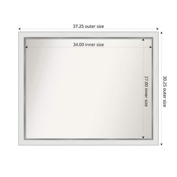 Amanti Art Medium Rectangle Satin White Silver Casual Mirror (30 in. H x 37 in. W)